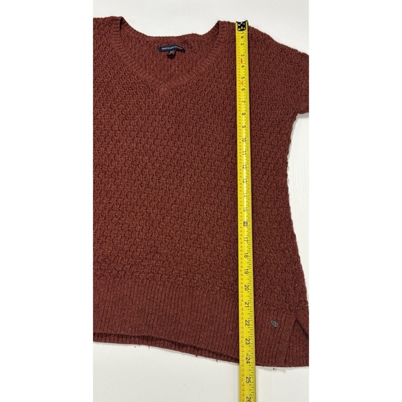 American Eagle Womens Rust Wool Blend Knit Sweater XS Vneck Cozy Slouchy Cottage - Picture 8 of 9